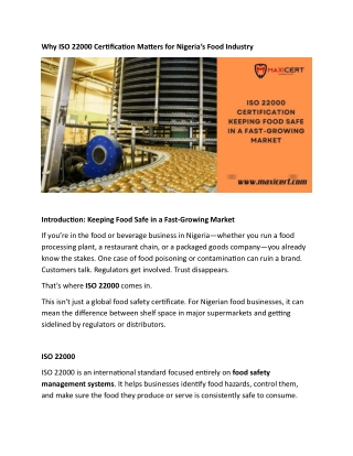 Why ISO 22000 Certification Matters for Nigeria