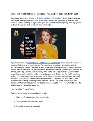Where to Sell Old Mobiles in Hyderabad – Get the Best Deals with Smart Deal