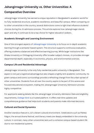 Jahangirnagar University vs. Other Universities A Comparative Overview