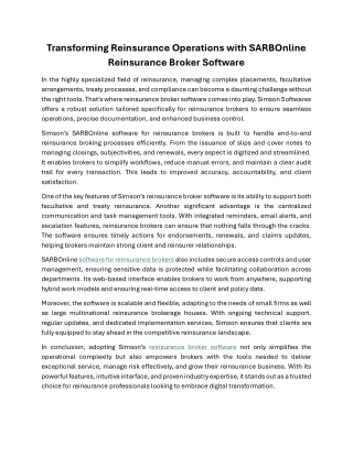 Transforming Reinsurance Operations with SARBOnline Reinsurance Broker Software