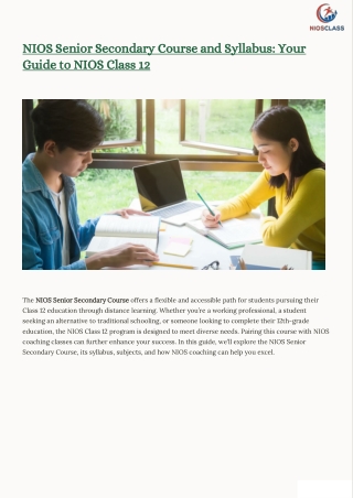 NIOS Senior Secondary Course and Syllabus: Your Guide to NIOS Class 12