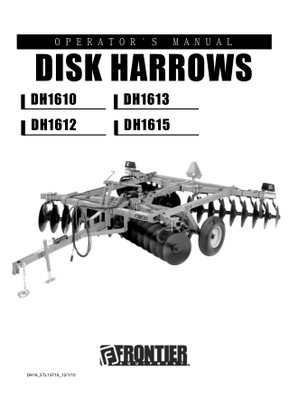 John Deere Frontier DH1610 DH1613 DH1612 DH1615 Disk Harrows Operator’s Manual Instant Download (Publication No. 5TL1571
