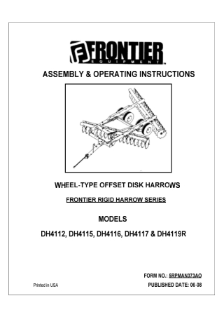 John Deere Frontier DH4112 DH4115 DH4116 DH4117 DH4119R Wheel-Type Offset Disk Harrows Operator’s Manual Instant Downloa