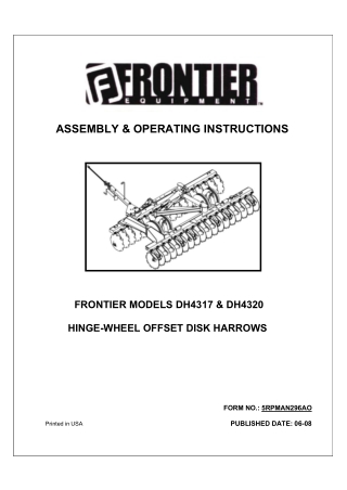 John Deere Frontier DH4317 DH4320 Hinge-Wheel Offset Disk Harrows Operator’s Manual Instant Download (Publication No. 5R