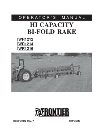 John Deere Frontier WR1212 WR1214 WR1216 Hi Capacity Bi-Fold Rake Operator’s Manual Instant Download (Publication No. 5H