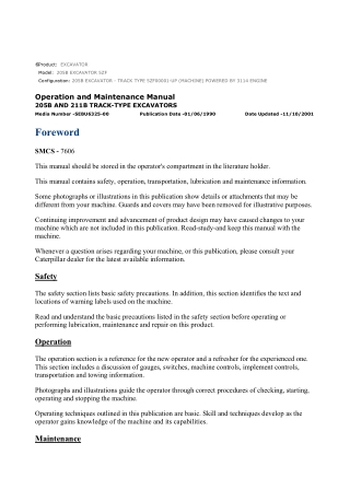 Caterpillar CAT 205B EXCAVATOR (5ZF00001-UP) Operation and Maintenance Manual Instant Download