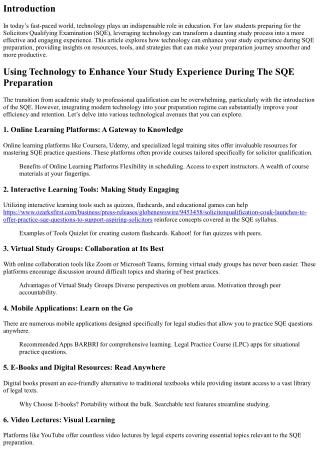 Using Technology to Enhance Your Study Experience During The SQE Preparation