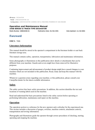 Caterpillar CAT 245B EXCAVATOR (1SJ00001-00712) Operation and Maintenance Manual Instant Download