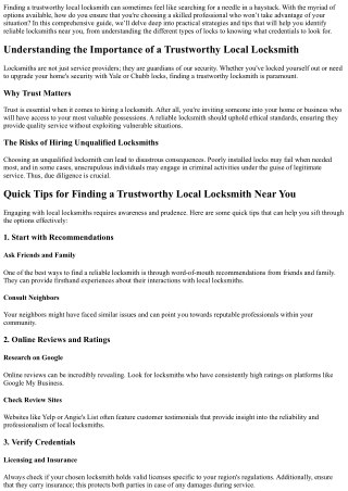 Quick Tips for Finding a Trustworthy Local locksmith Near You