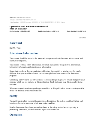 Caterpillar CAT 308C MINI HYD EXCAVATOR (KCX00001-UP) Operation and Maintenance Manual Instant Download