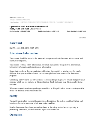 Caterpillar CAT 311B EXCAVATOR (9MR00001-UP) Operation and Maintenance Manual Instant Download