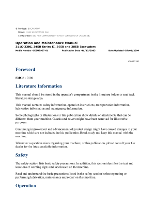 Caterpillar CAT 311C EXCAVATOR (CLK00001-UP) Operation and Maintenance Manual Instant Download
