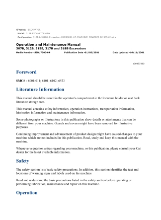 Caterpillar CAT 312B EXCAVATOR (6SW00001-UP) Operation and Maintenance Manual Instant Download