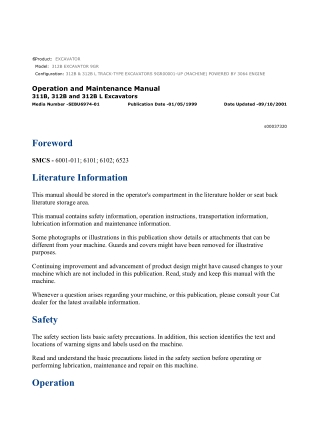 Caterpillar CAT 312B EXCAVATOR (9GR00001-UP) Operation and Maintenance Manual Instant Download