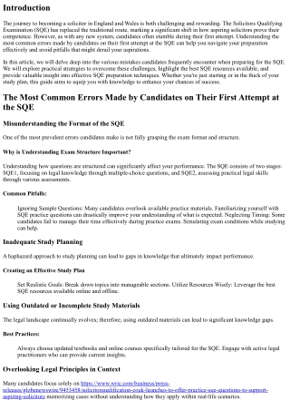 The Most Common Errors Made by Candidates on Their First Attempt at the SQE