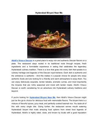Hyderabad Biryani Near Me | Abidi's Virsa-e Deccan