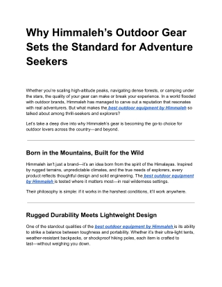 Why Himmaleh’s Outdoor Gear Sets the Standard for Adventure Seekers