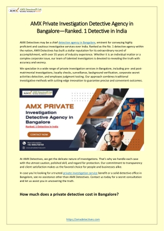 AMX Private Investigation Detective Agency in Bangalore—Ranked. 1 Detective in I