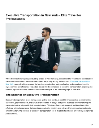 Executive Transportation in New York – Elite Travel for Professionals