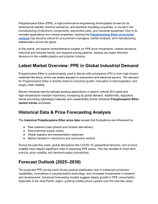 Polyphenylene Ether Price Trend: Latest Market Insights and Forecast Analysis