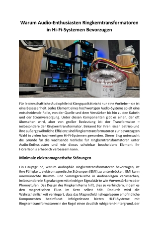 Warum Audio-Enthusiasten Ringkerntransformatoren In Hi-Fi-Systemen Bevorzugen