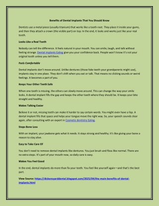 Benefits of Dental Implants That You Should Know