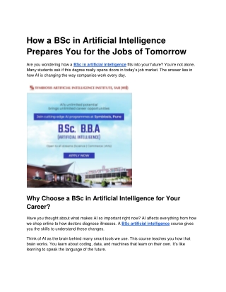 How a BSc in Artificial Intelligence Prepares You for the Jobs of Tomorrow