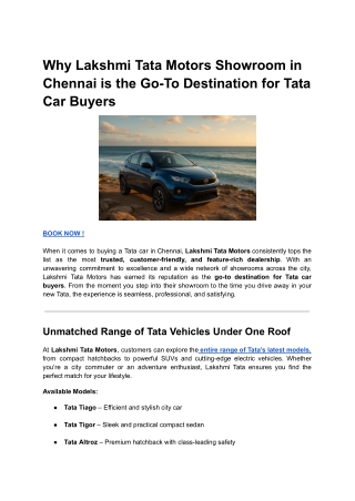 Why Lakshmi Tata Motors Showroom in Chennai is the Go-To Destination for Tata Car Buyers