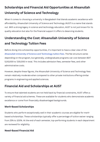 Scholarships and Financial Aid Opportunities at Ahsanullah University of Science and Technology