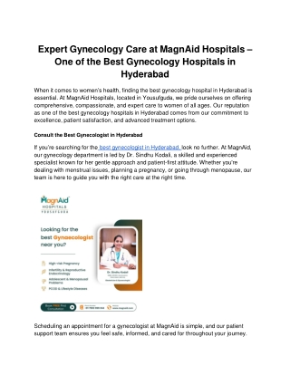 Expert Gynecology Care at MagnAid Hospitals – One of the Best Gynecology Hospitals in Hyderabad
