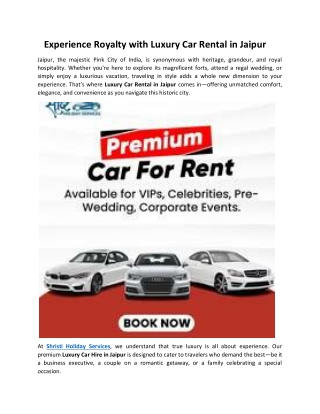 Experience Royalty with Luxury Car Rental in Jaipur 