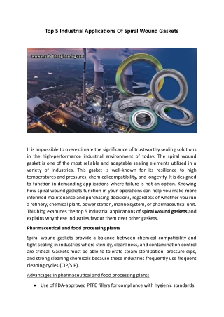 Top 5 Industrial Applications Of Spiral Wound Gaskets