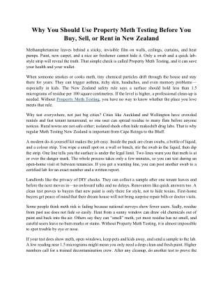 Why You Should Use Property Meth Testing Before You Buy, Sell, or Rent in New Zealand