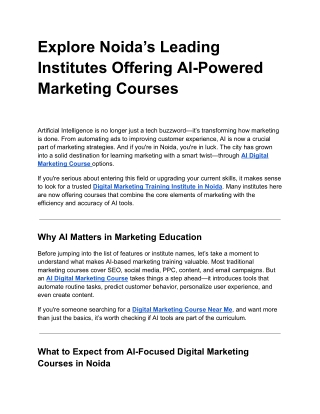 Explore Noida’s Leading Institutes Offering AI-Powered Marketing Courses