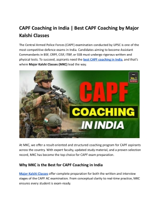 CAPF Coaching in India _ Best CAPF Coaching by Major Kalshi Classes