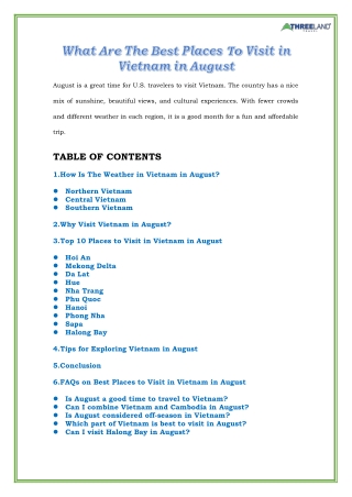 What are The Best Places to Visit in Vietnam in August