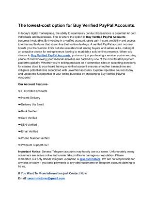 You can  Buy Verified PayPal Accounts with confidence and security.