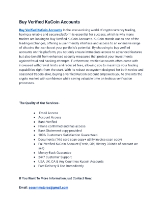 You can Buy Verified KuCoin Accounts with confidence and security.