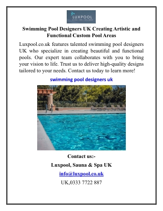 Swimming Pool Designers UK Creating Artistic and Functional Custom Pool Areas