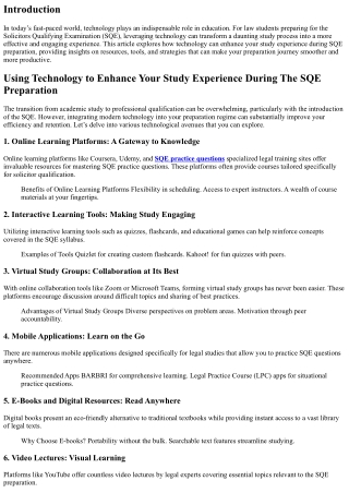 Using Technology to Enhance Your Study Experience During The SQE Preparation