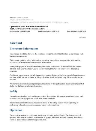 Caterpillar CAT 420F BACKHOE LOADER (LTG00001-02342) Operation and Maintenance Manual Instant Download