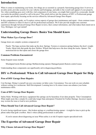 DIY vs Professional: When to Call Advanced Garage Door Repair for Help