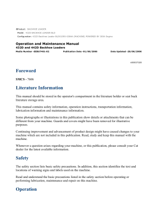 Caterpillar CAT 432D BACKHOE LOADER (BLD01595-03844) Operation and Maintenance Manual Instant Download