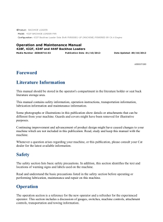 Caterpillar CAT 432F BACKHOE LOADER (PXR00001-UP) Operation and Maintenance Manual Instant Download