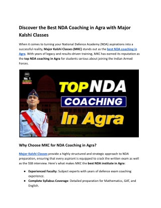 Discover the Best NDA Coaching in Agra with Major Kalshi Classes