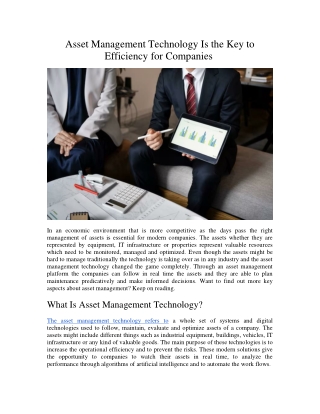 Asset Management Technology Is the Key to Efficiency for Companies