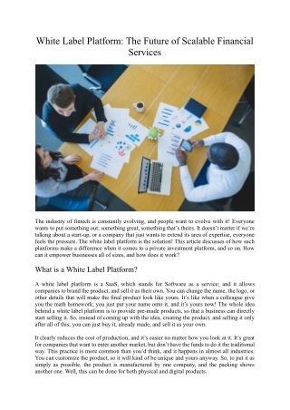 White Label Platform: The Future of Scalable Financial Services