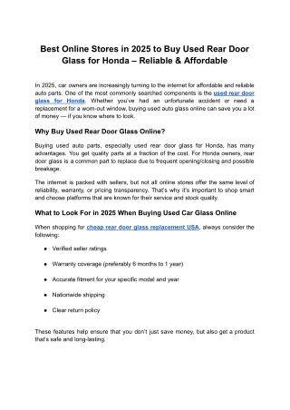 Best Online Stores in 2025 to Buy Used Rear Door Glass for Honda – Reliable &and Affordable