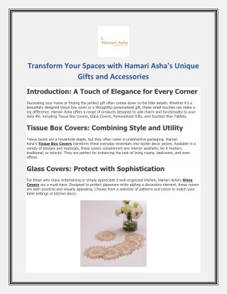 Transform Your Spaces with Hamari Asha's Unique Gifts and Accessories