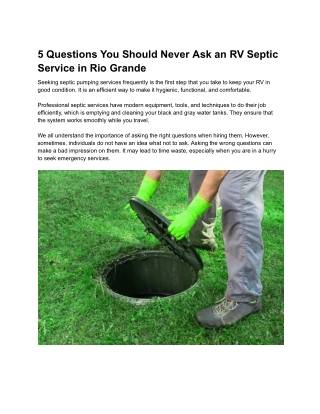 5 Questions You Should Never Ask an RV Septic Service in Rio Grande